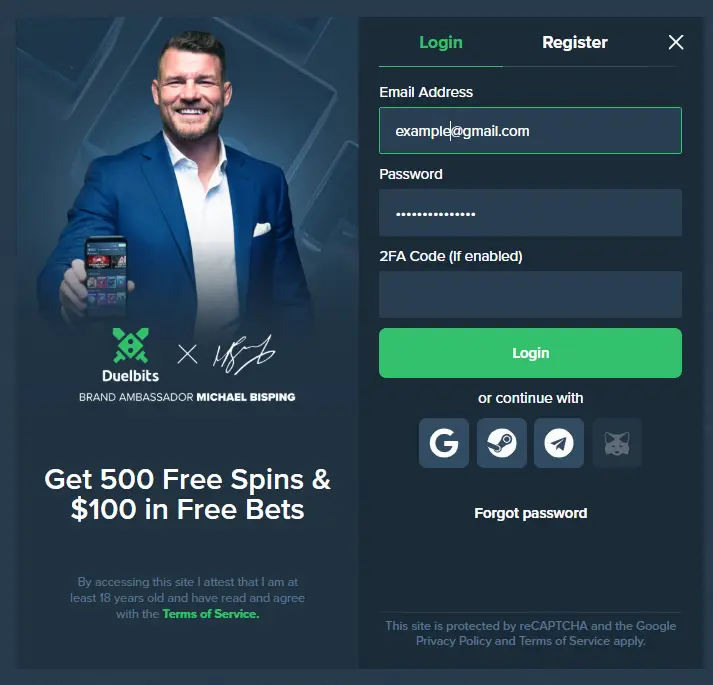 Duelbits Casino login